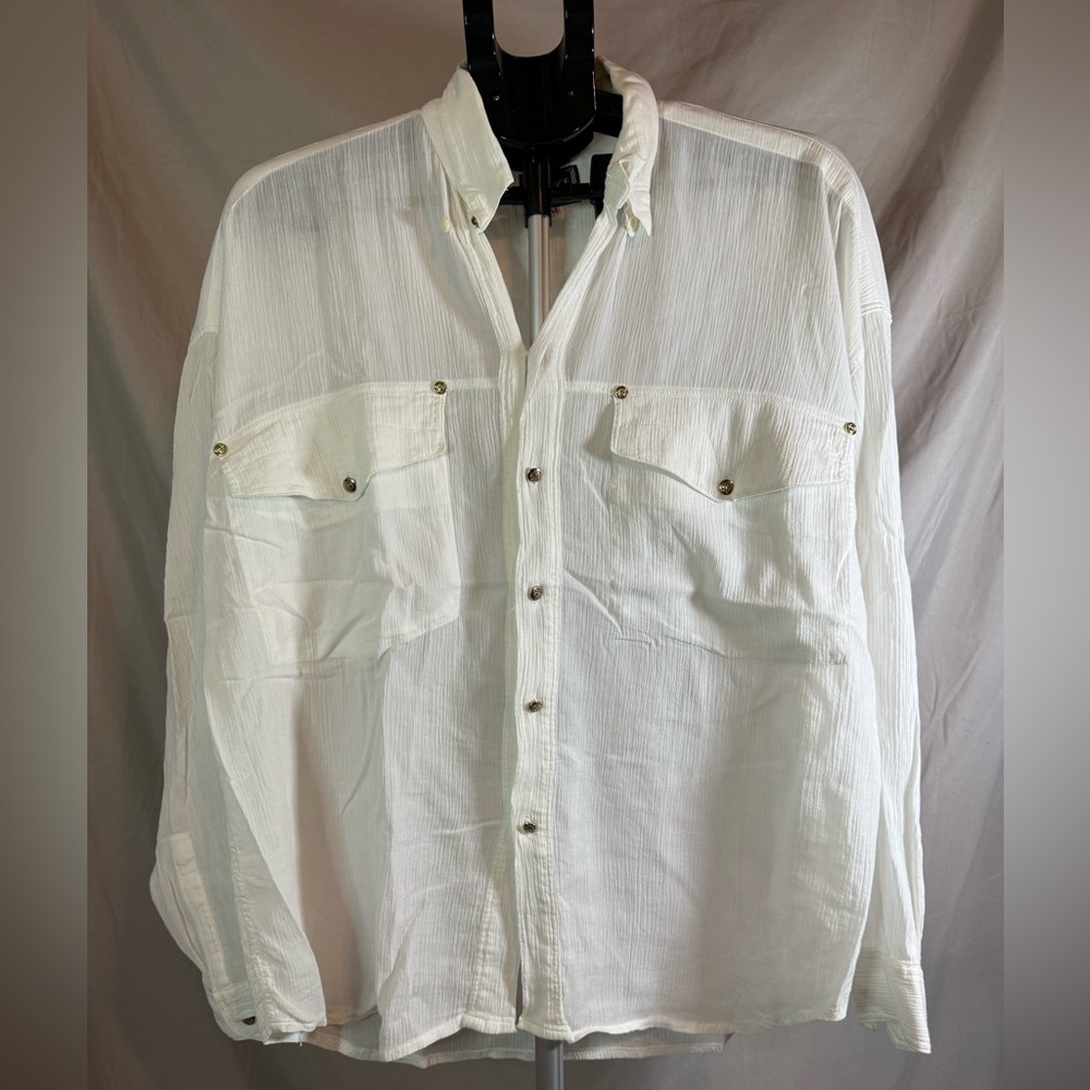 Vintage VERSACE JEANS COUTURE Men's White Button-Up Shirt-size Medium